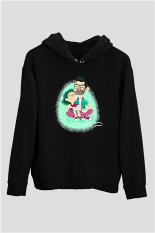 Babalar Günü Baskılı Unisex Siyah Hoodie