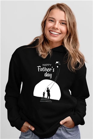 Babalar Günü Baskılı Unisex Siyah Hoodie