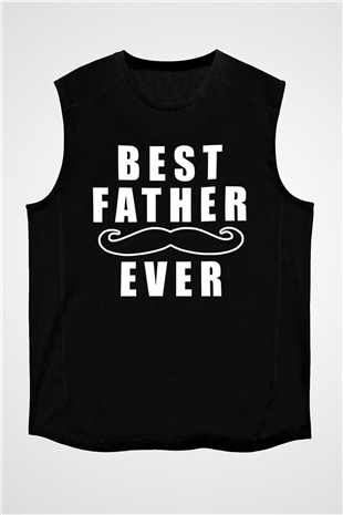 Babalar Günü Baskılı Unisex Siyah Kolsuz Tişört - Tshirt