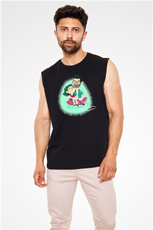 Babalar Günü Baskılı Unisex Siyah Kolsuz Tişört - Tshirt