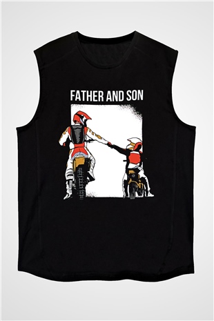 Babalar Günü Baskılı Unisex Siyah Kolsuz Tişört - Tshirt