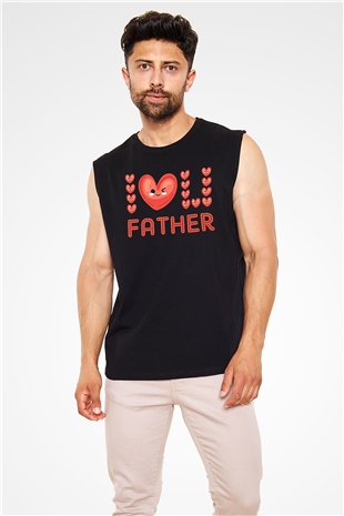 Babalar Günü Baskılı Unisex Siyah Kolsuz Tişört - Tshirt