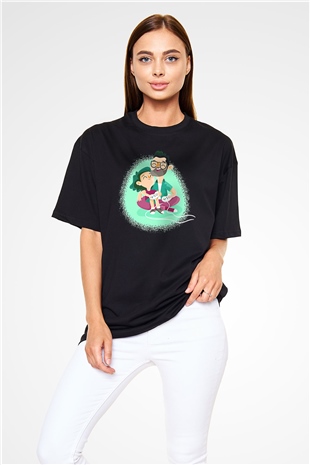 Babalar Günü Baskılı Unisex Siyah Oversize Tişört - Tshirt