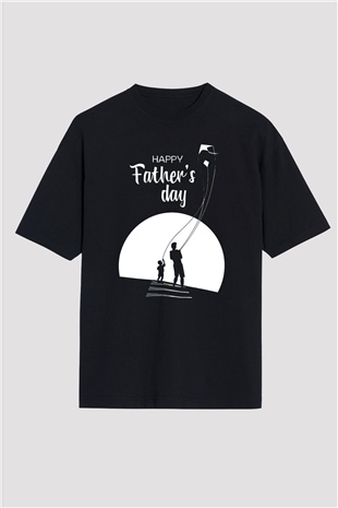 Babalar Günü Baskılı Unisex Siyah Oversize Tişört - Tshirt