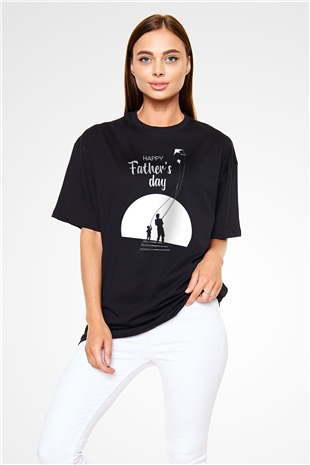Babalar Günü Baskılı Unisex Siyah Oversize Tişört - Tshirt