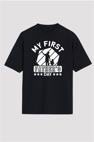 Babalar Günü Baskılı Unisex Siyah Oversize Tişört - Tshirt