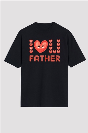 Babalar Günü Baskılı Unisex Siyah Oversize Tişört - Tshirt