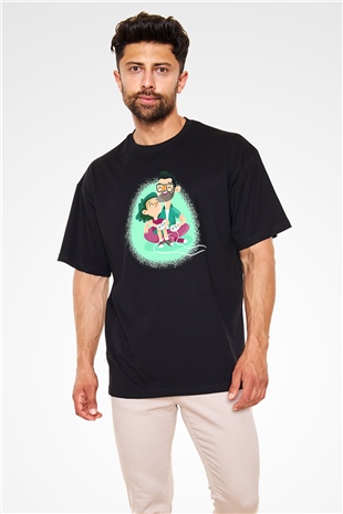 Babalar Günü Baskılı Unisex Siyah Oversize Tişört - Tshirt