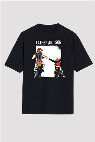 Babalar Günü Baskılı Unisex Siyah Oversize Tişört - Tshirt