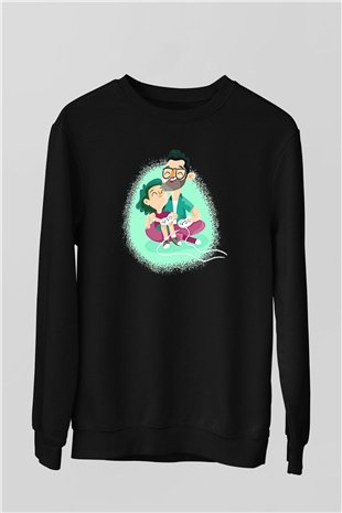 Babalar Günü Baskılı Unisex Siyah Sweatshirt