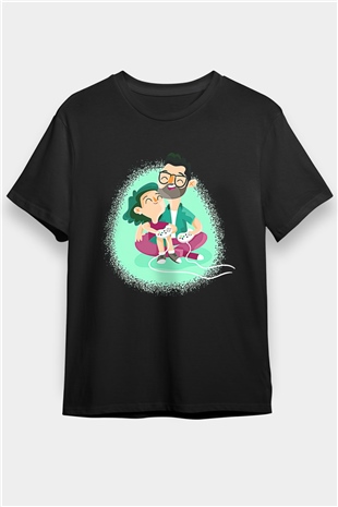 Babalar Günü Baskılı Unisex Siyah Tişört - Tshirt