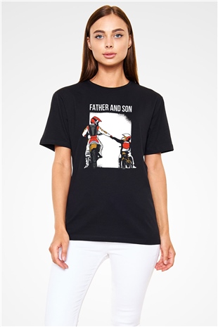 Babalar Günü Baskılı Unisex Siyah Tişört - Tshirt