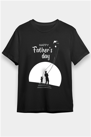 Babalar Günü Baskılı Unisex Siyah Tişört - Tshirt