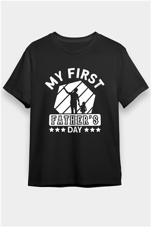 Babalar Günü Baskılı Unisex Siyah Tişört - Tshirt