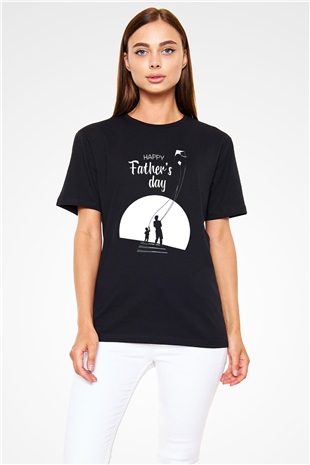 Babalar Günü Baskılı Unisex Siyah Tişört - Tshirt