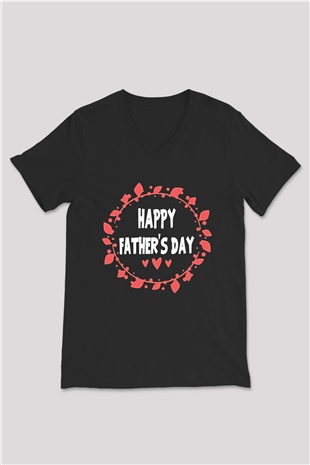 Babalar Günü Baskılı Unisex Siyah V Yaka Tişört - Tshirt