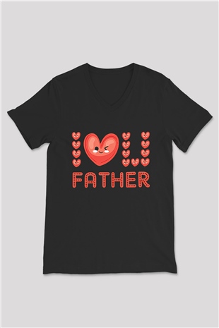 Babalar Günü Baskılı Unisex Siyah V Yaka Tişört - Tshirt