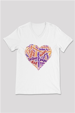 Babalar Günü Beyaz Unisex V Yaka Tişört T-Shirt