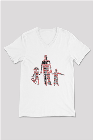 Babalar Günü Beyaz Unisex V Yaka Tişört T-Shirt