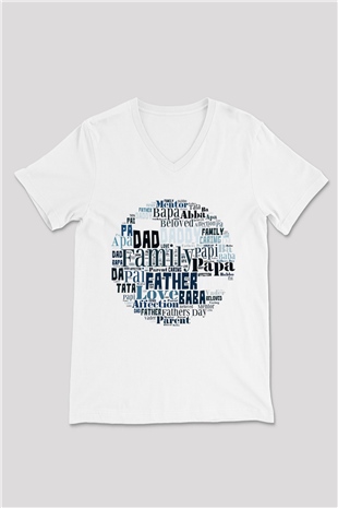Babalar Günü Beyaz Unisex V Yaka Tişört T-Shirt