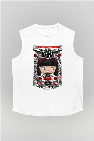 Baby Metal Baskılı Unisex Beyaz Kolsuz Tişört