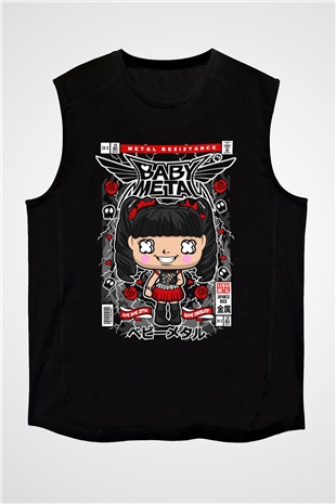 Baby Metal Baskılı Unisex Siyah Kolsuz Tişört
