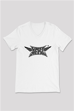 Babymetal Beyaz Unisex V Yaka Tişört T-Shirt
