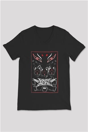 Babymetal Siyah Unisex V Yaka Tişört T-Shirt