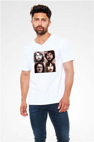 Bachman-Turner Overdrive Beyaz Unisex V Yaka Tişört T-Shirt