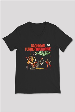 Bachman-Turner Overdrive Siyah Unisex V Yaka Tişört T-Shirt