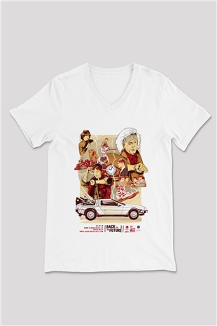 Back to the future Geleceğe Dönüş Beyaz Unisex V Yaka Tişört