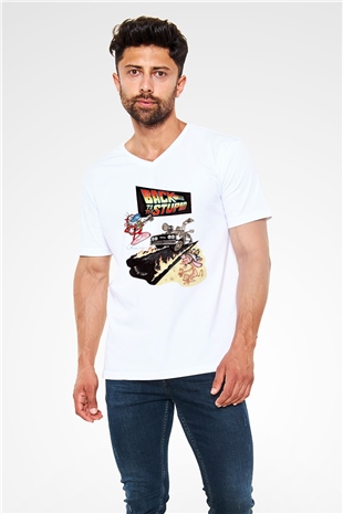 Back to the future Geleceğe Dönüş Beyaz Unisex V Yaka Tişört