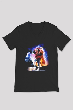 Back to the future Geleceğe Dönüş Siyah Unisex V Yaka Tişört
