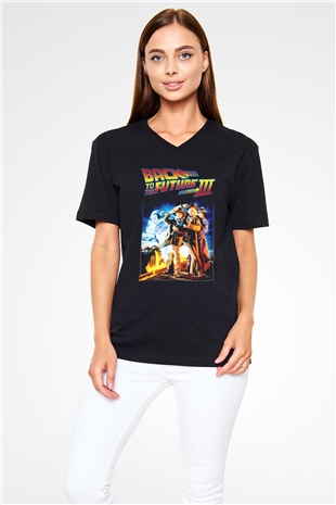 Back to the Future Geleceğe Dönüş Siyah Unisex V Yaka Tişört