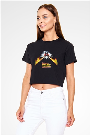 Back to the Future Geleceğe Dönüş Siyah Crop Top Tişört