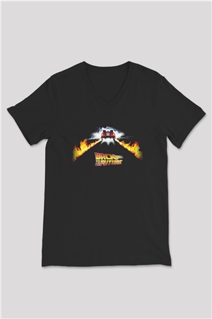 Back to the Future Geleceğe Dönüş Siyah Unisex V Yaka Tişört T-Shirt