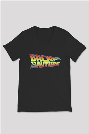 Back to the Future Geleceğe Dönüş Siyah Unisex V Yaka Tişört T-Shirt