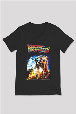 Back to the Future Geleceğe Dönüş Siyah Unisex V Yaka Tişört