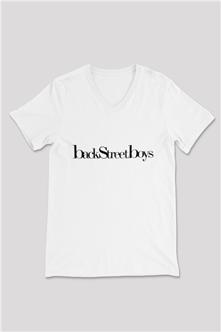 Backstreet Boys Beyaz Unisex V Yaka Tişört T-Shirt