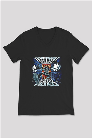Backtrack Baskılı Unisex Siyah V Yaka Tişört