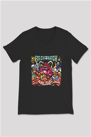 Backtrack Baskılı Unisex Siyah V Yaka Tişört