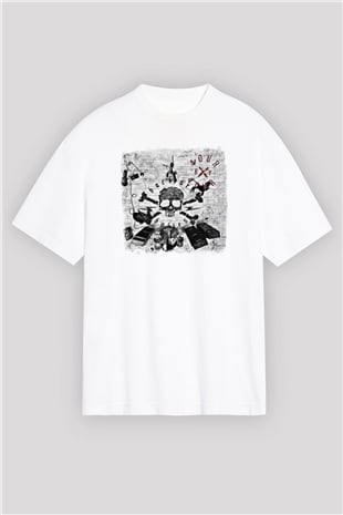 Backyard Babies Baskılı Unisex Beyaz Oversize Tişört