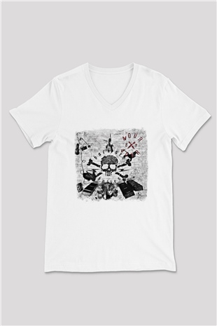 Backyard Babies Baskılı Unisex Beyaz V Yaka Tişört