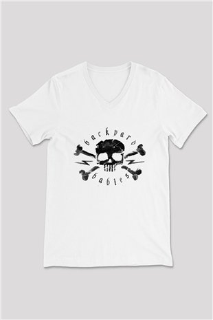 Backyard Babies Beyaz Unisex V Yaka Tişört