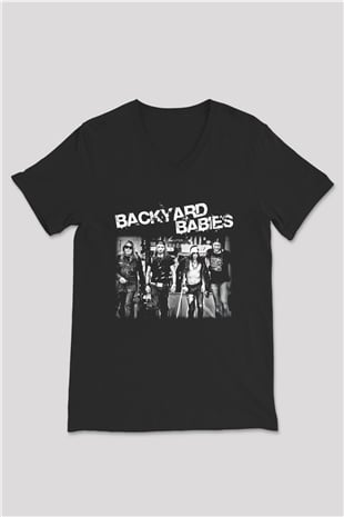 Backyard Babies Siyah Unisex V Yaka Tişört T-Shirt