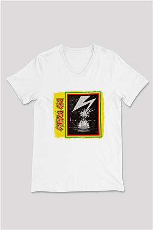 Bad Brains Baskılı Unisex Beyaz V Yaka Tişört