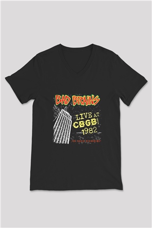 Bad Brains Baskılı Unisex Siyah V Yaka Tişört