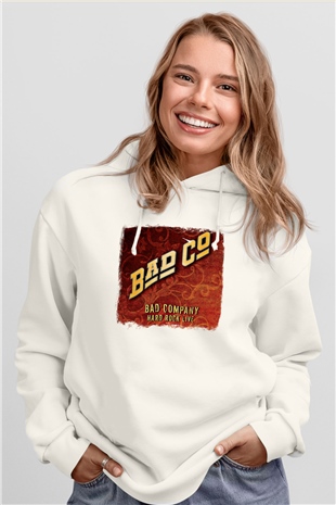 Bad Company Baskılı Unisex Beyaz Hoodie
