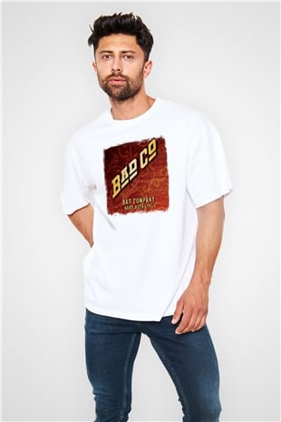 Bad Company Baskılı Unisex Beyaz Oversize Tişört