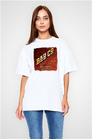 Bad Company Baskılı Unisex Beyaz Oversize Tişört